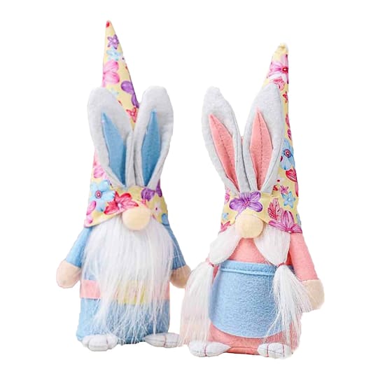 10&#x22; Pink &#x26; Blue Bunny Gnomes Decoration Set